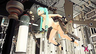 Space busty girl in cuffs gets fucked hard by sex robot in the lab