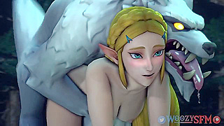 Zelda gets fucked by a big wolf while Link is away