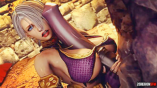 Busty slave girl gets her pussy split open by monster demon cock