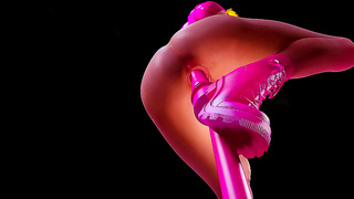 Busty Anime Beauty Rides Huge Neon Dildo in Sexy Outfit