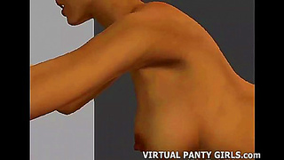 Blonde 3D Anime Babe Rubs Hairy Pussy & Gives Intense Blowjob