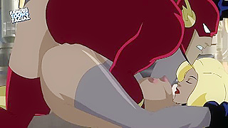 The flash gets a blowjob and titty fuck from a busty villain