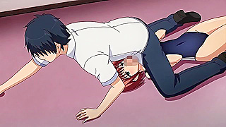 Cute anime teen in swimsuit gets her face fucked in the locker room