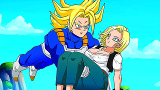 Trunks Rescues Big-Busted Android 18 for Panty Shoot & Creampie Finish