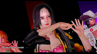 [MMD] Girl's 18+ Day - Expectation Hot Striptease Boa Hancock Nami Nico Robin One Piece 3D Porn Hentai Uncensored