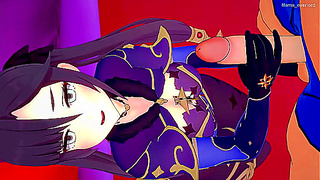 Mona (genshin) wants to do some handjobs in the love hotel bed (hentai)