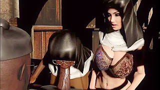 Naughty nuns seduce priest with lustful blowjobs before a hot gangbang fucking