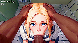 Black cock filled this blushing Teen's mouth before she fucked him with wild passion in a bathroom stall