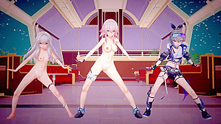 Clara from Honkai Star Rail enjoys a wild night with March 7th and Silverwolf
